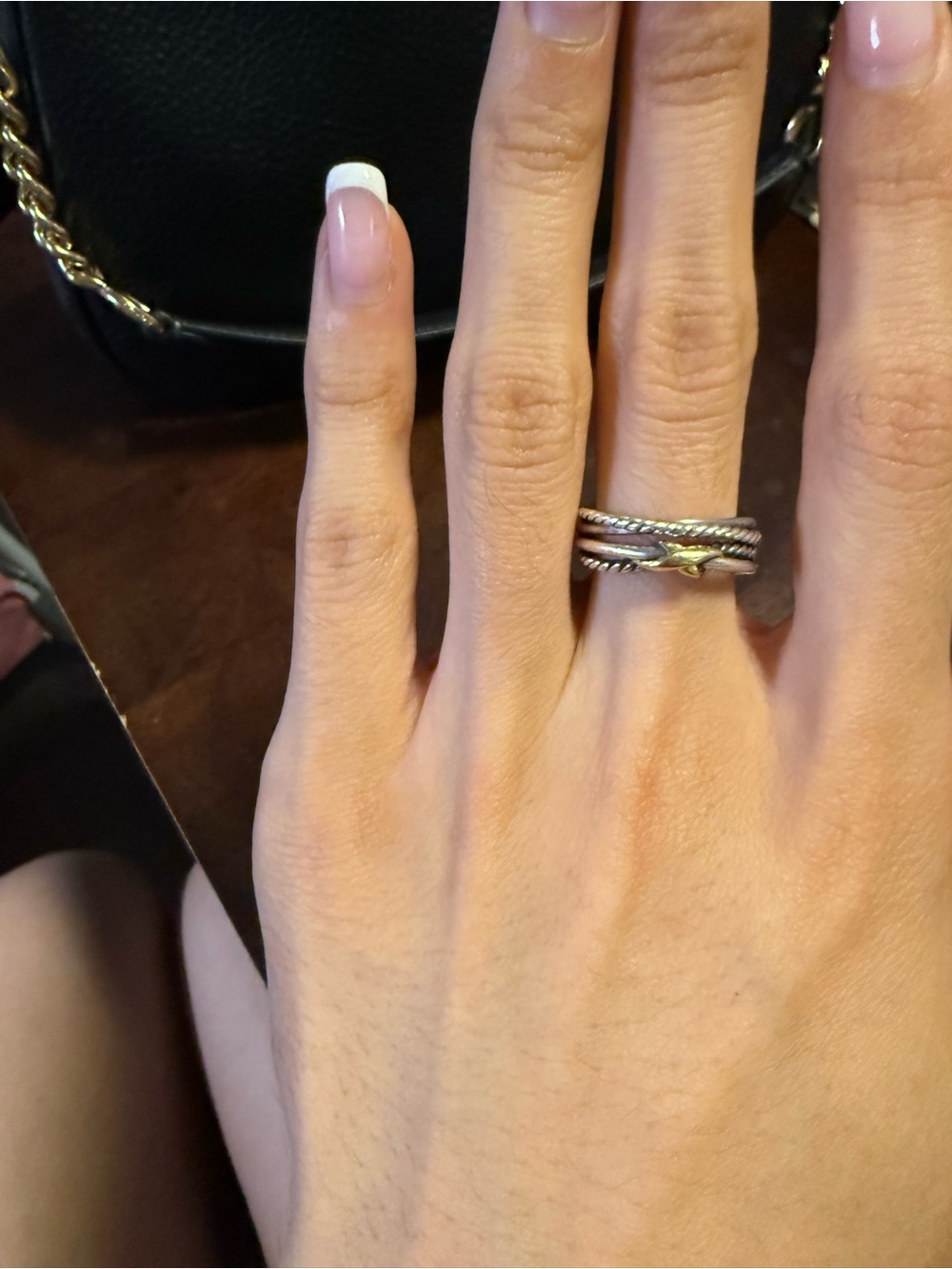 David Yurman Two-Tone Twisted Cable Stack Ring in Silver and Gold